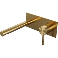Brauer Wastafelmengkraan inbouw gold edition coldstart met afdekplaat rechte uitloop geborsteld goud pvd