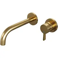 Brauer Inbouw wastafelmengkraan gold edition coldstart gebogen uitloop halfronde hendel rechts geborsteld goud pvd met rozetten