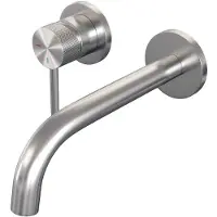 Brauer Inbouw wastafelmengkraan brushed carving coldstart gebogen uitloop ronde hendel links geborsteld rvs pvd met rozetten