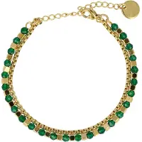 My Bendel - Goudkleurige Dubbele Armband met Groene Glasstenen - Goudkleurige Armband met Groene Glasstenen - Elegant Design - met Luxe Cadeauverpakking | Sieraden Voor Dames