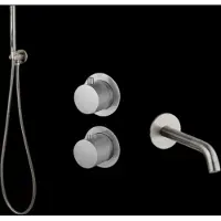 Sanilux Badset inbouw hops met box thermostaat muurbevestiging met geribbeld knop gunmetal