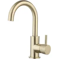 Sanilux Wastafelmengkraan opbouw largo met draaibare uitloop en geribbeld knop goud geborsteld