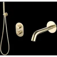 Sanilux Badset Rubb Inbouw Met Thermostaat, Doucheslang en Handdouche Geborsteld Goud