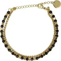 My Bendel - Goudkleurige Dubbele Armband met Zwarte Glasstenen - Goudkleurige Armband met Zwarte Glasstenen - Elegant Accessoire - met Luxe Cadeauverpakking | Sieraden Voor Dames