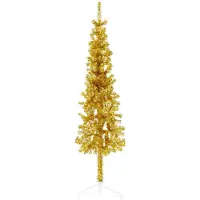 vidaXL Kunstkerstboom half met standaard smal 150 cm goudkleurig
