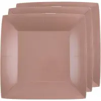 SANTEX 30x Stuks feest ontbijt/gebak bordjes papier/karton vierkant - rose goud - 18cm - Feestbordjes
