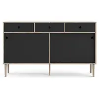 Ebuy24 Penny dressoir 2 schuifdeuren en 3 laden Hickory decor en mat zwart.