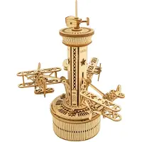 Robotime bouwpakket 3D Air-Control Tower 19 x 25 cm hout bruin