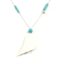 Heaven Eleven dames Ketting zilverkleurige plating - turkoois kralen - wit hertegewei vleugel