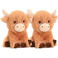 Keel Toys pluche koe met hoorns knuffeldier - 2x - bruin - zittend - 18 cm - Luxe Eco kwaliteit knuffels