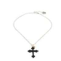 Heaven Eleven - dames ketting - zilverkleurige plating met zwart kruis van hertegewei