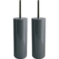 Spirella MSV Porto Toilet/wc-borstel houder - 2x - kunststof - donkergrijs - 38 cm - Toiletborstels