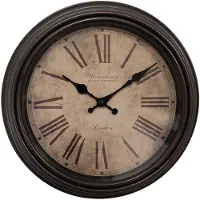Clayre & Eef Wandklok Ø 29x5 cm Bruin Kunststof Glas Westminster Clock Company London Muurklok Bruin Muurklok