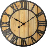 Clayre & Eef Wandklok Ø 46x5 cm Bruin Houtproduct Muurklok Bruin Muurklok