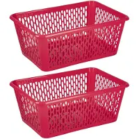 Forte Plastics Plasticforte opbergmand/kastmandje - 2x - 13 liter - fuchsia roze - kunststof - 26 x 37 x 14 cm - Opbergbox
