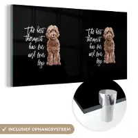 MuchoWow Glasschilderij 80x40 cm - Schilderij acrylglas - Quotes - Honden - Spreuken - The best therapist has fur and four legs - Foto op glas - Schilderijen