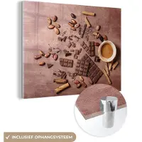 MuchoWow Glasschilderij 160x120 cm - Schilderij acrylglas - Chocolade - Kaneel - Noten - Keuken - Foto op glas - Schilderijen