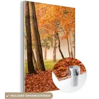 MuchoWow Glasschilderij 120x160 cm - Schilderij acrylglas - Bladeren - Herfst - Bos - Foto op glas - Schilderijen