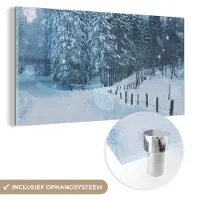 MuchoWow Glasschilderij 80x40 cm - Schilderij acrylglas - Bos - Sneeuw - Winter - Foto op glas - Schilderijen