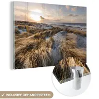 MuchoWow Glasschilderij 180x120 cm - Schilderij acrylglas - Strand - Zee - Scheveningen - Nederland - Foto op glas - Muurdecoratie woonkamer - Wanddecoratie slaapkamer - Schilderijen
