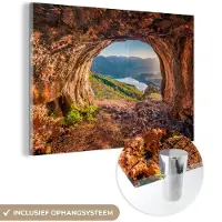 MuchoWow Glasschilderij - Wanddecoratie - Foto op glas - Uitzicht - Bergen - Landschap - 180x120 cm - Acrylglas - Muurdecoratie - Schilderijen