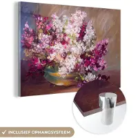 MuchoWow Glasschilderij 30x20 cm - Schilderij acrylglas - Olieverf - Lilac - Kleuren - Foto op glas - Schilderijen