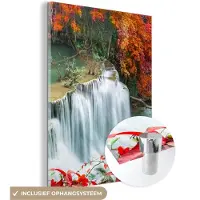 MuchoWow Glasschilderij 120x160 cm - Schilderij acrylglas - Bomen - Waterval - Herfst - Natuur - Foto op glas - Schilderijen