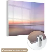 MuchoWow Glasschilderij 160x120 cm - Schilderij acrylglas - Strand - Kleuren - Pastel - Foto op glas - Muurdecoratie woonkamer - Wanddecoratie slaapkamer - Schilderijen