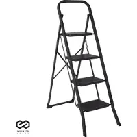 Brixy Stevige Huishoudtrap 4 Treden - Keukentrap Inklapbaar - Anti-Slip - Trap Ladder - Opvouwbaar - Metaal - Zwart