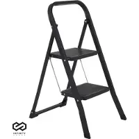 Brixy Stevige Huishoudtrap 2 Treden - Keukentrap Inklapbaar - Anti-Slip - Trap Ladder - Opvouwbaar - Metaal - Zwart