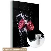 MuchoWow Glasschilderij 120x160 cm - Schilderij acrylglas - Granaatappel - Fruit - Water - Zwart - Paars - Foto op glas - Schilderijen
