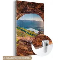 MuchoWow Glasschilderij - Wanddecoratie - Foto op glas - Uitzicht - Bergen - Landschap - 120x180 cm - Acrylglas - Muurdecoratie - Schilderijen