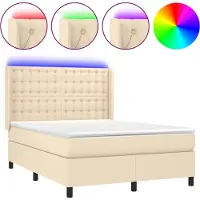 vidaXL Boxspring met matras en LED stof crèmekleurig 140x200 cm