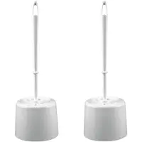 Merkloos 2x Wc-borstel met houder wit 39 x 9 cm rond - Toiletborstels