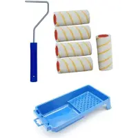 Benson 5x verfroller / vachtrollers incl beugel en verfbakje voor diverse verfsoorten 10 cm - Verfrollers