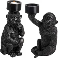 Gusta - Waxinelichthouder - Aap - Zwart - Set van 2