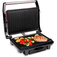Alpina Contact Grill 230V/1000W Tosti Ijzer Panini Grill Groente, Brood en Vlees Anti-Aanbaklaag Lekbak Zwart/Rood