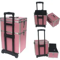 Vdd Kapperskoffer trolley - visagie make up nagel koffer - schminkkoffer - beauty case - roze