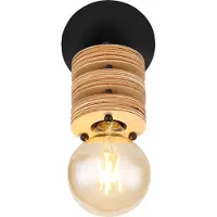 Globo Wandlamp zwart metaal met hout schakelaar & E27 fitting 'Angeline'