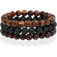 Memphis Stacked Heren Armbanden set - 8mm Tiger Lava -19cm