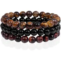Memphis Stacked Heren Armbanden set - 8mm Tiger Onyx-19cm