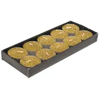 Gerimport Gerim waxinelichtjes kaarsjes- 10x - goud glitters 3,5 cm - Waxinelichtjes