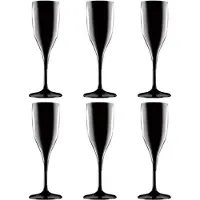 SANTEX Set van 6x stuks champagneglazen/prosecco flutes zwart 150 ml van onbreekbaar kunststof - Champagneglazen