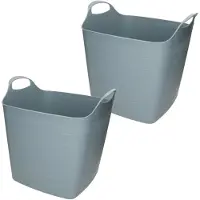 Bathroom Solutions 2x stuks bathroom Solutions Kuip - flexibel - emmer/wasmand - blauw - 25 liter - Wasmanden