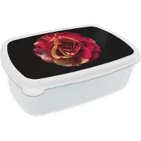 MuchoWow Broodtrommel Wit - Lunchbox - Brooddoos - Bloem - Roos - Rood - Zwart - 18x12x6 cm - Volwassenen