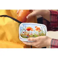 MuchoWow Broodtrommel Wit - Lunchbox - Brooddoos - Bloemen - Klaproos - Lente - Natuur - Rood - Blauw - 18x12x6 cm - Volwassenen