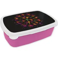 MuchoWow Broodtrommel Roze - Lunchbox - Brooddoos - Bloemen - Oranje - Roze - Zwart - 18x12x6 cm - Kinderen - Meisje