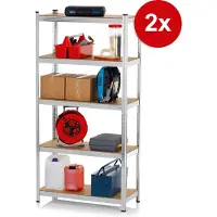 Easymaxx Set van 2 Metalen Opbergrekken 180x90x40 cm - Draagvermogen ca. 875 kg, 175 kg per niveau - Plank en werkbank - Kelderrekken met 10 verstelbare planken - Voor kelder, garage, werkplaats
