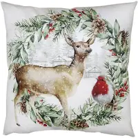 Clayre & Eef Kussenhoes 45x45 cm Groen Wit Polyester Hert Sierkussenhoes Groen Sierkussenhoes