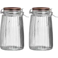 Urban Living Weckpot/inmaakpot - 2x - 1,8L - glas - met beugelsluiting - koperen deksel - Weckpotten